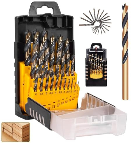 Holzbohrer Set 1-13mm, 25tlg, Wood Drill Bit Set [anhaltend Scharf & Präzise] HSS-G Bohrerset - Bohrer Set Holz - Holzspiralbohrer Set Mit brad point, 0,5mm Schritte