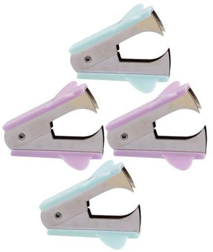 POPETPOP 4pcs Macaron Color Portable Staple Remover Set, Labor Saving Mini Staple Pullers for Office and Home, Desk Tools with Purple and Green, Convenient Stapler Removal Accessories