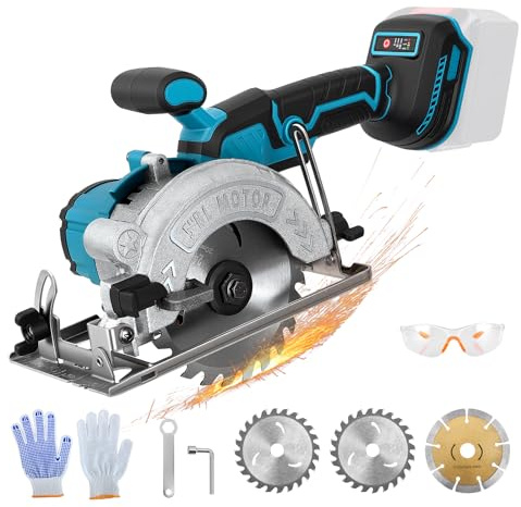 Sierra circular inalámbrica para Makita 18 V, batería de litio, sin escobillas, mini sierra circular 125mm de mano con 3 hojas, Corte 48mm, Inalámbrica para Madera y Bricolaje