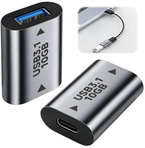 Adaptador USB Hembra a USB C Hembra Paquet de 2 Adaptado USB 3.1 a Tipo C | Alta Velocidad de Doble Cara de 10 Gbps Compatible con Sincronización de Datos y Carga para Laptop/PC etc