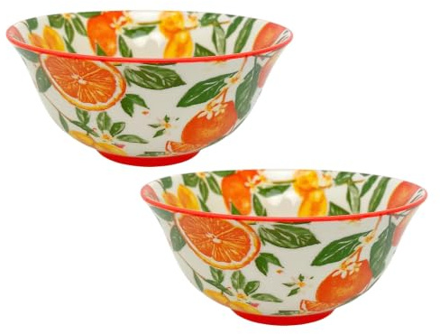 Set of 2 Oranges & Lemons Fine China Serving Bowls, 16cm Soup Cereal Bowls