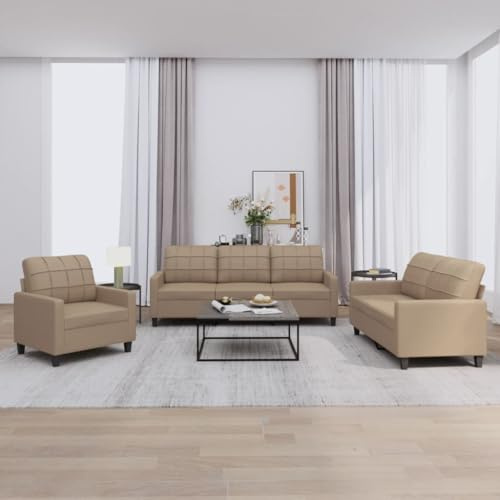 Générique Canapé 3 Places Similicuir Cappuccino, Ensemble Moderne Salon avec Coussins rembourrés, Structure contreplaqué et métal Robuste, Design Simple et élégant pour Votre séjour.
