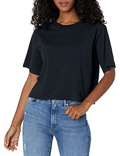 The Drop Damen Sydney T-Shirt, kurzer Cropped-Stil, Rundhalsausschnitt, Schwarz, M