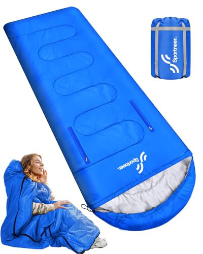 Sportneer Sleeping Bag, Portable Lightweight 3-4 Season Sleeping Bags with Zippered Holes for Arms and Feet, Camping, Hiking, Traveling, 20 Degree (Blue)