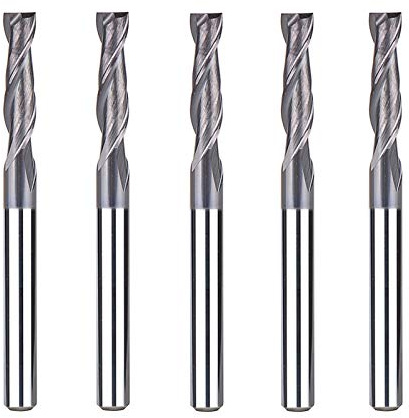 SpeTool 5Pcs 2-Flute Square Nose Carbide End Mill 1/8 Inch Router Bit with 1/8 inch Shank CNC Machine Tools, TiAlN Coated