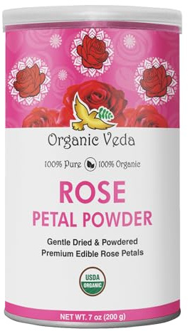 Organic Veda Edible Rose Petals Powder - Rose Petal Powder for Cooking, Herbal Tea, Smoothies, Toppings - Natural Rose powder for DIY Face Masks, Skin & Hair Care - Vegan, No Gluten (7 oz)