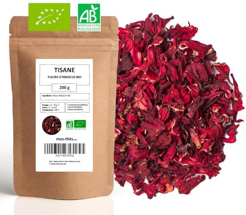Fleurs d'Hibiscus Bio - Fleurs séchées en vrac - 200g (80 tasses) - 100% Agriculture Biologique - Mes-Thés