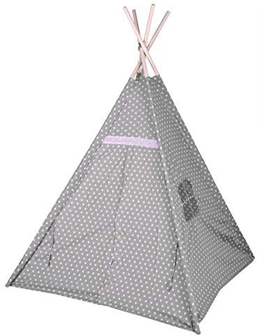 Spetebo Kinder Spielzelt 160 cm - Farbe: grau/rosa - Kinderzimmer Tipi Kinderzelt Wigwam Indianerzelt Zelt