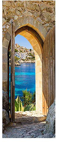 oxiang Adesivi per Porte Interne 3D Arco in Pietra Adesivo Murale Decorazione Domestica Art Decal Camera da Letto Soggiorno Poster Rimovibile Adesivi per Porte -77x200cm
