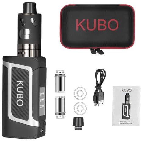 E Zigarette Shisha Starter Set 80W Mod Kit mit 0,5 Ohm/ 2,0ml Verdampfer Tank 2000mah Akku Dampfer Vape, Regelbare Watt LED Bildschirm Ohne E Liquid Nikotinfrei KUBO LZ80W – Schwarz