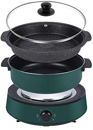 MNSSRN Mini Cocina eléctrica de Barbacoa Multifuncional para el hogar, Cocina eléctrica pequeña, vaporizador eléctrico Multifuncional diseñado independientemente (Adecuado para 1-3 Personas),Verde,2