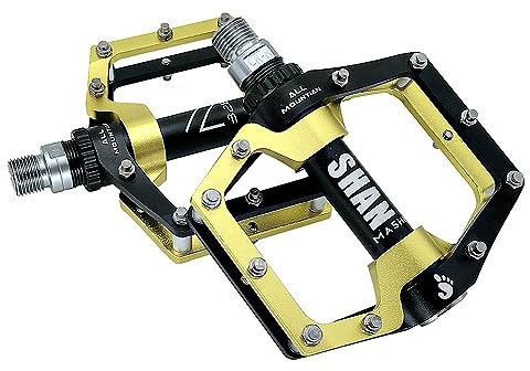 Pozzobon 9/16 Fahrradpedale CNC Aluminium Mountainbike Fahrrad Pedale, rutschfeste Pedalen mit 3 Abgedichtete Lager für MTB BMX Rennrad Trekking Road Bike City Bike 328 (Dunkel Gold)