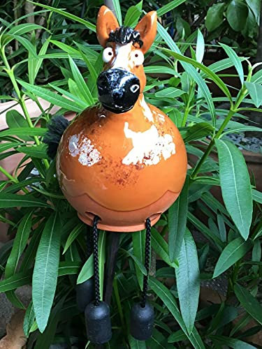 villa-lilla Keramik Pferd braun Gartenkugel Handarbeit Gartenstecker Beetstecker Garten Figur