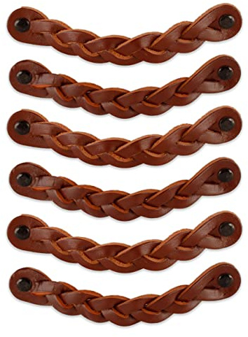 Brute Strength – Geflochtene Ledergriffe – 16,5 x 2,5 cm – Cognac – 6 Stück | Geflochtene Möbelgriffe und Lederschlaufen aus Vollnarbenleder; für Schrank und Schublade, zwei Schraubenlängen inklusive
