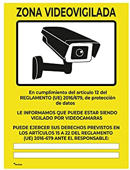 Seribas Señal Adhesiva Zona Videovigilada Cartel de Vinilo 20 x 15cm Amarillo Tinta y Material Resistente Interiores y Exteriores