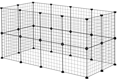EUGAD Parc Enclos Lapin Intérieur, Modulable Enclos pour Petits Animaux, DIY Parc Cochon d'Inde, Clapier Métallique Noir, Clôture Réglable pour Enclos Cavia, 24 Panneaux Grillagés 35x35cm
