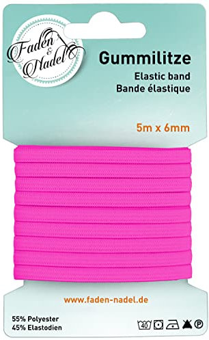 Faden & Nadel Goma elástica de 6 mm: banda elástica de 10 m de largo, rosa neón, se puede planchar