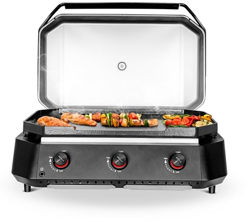 Cozze® Plancha gaz G-800 – plaque en fonte réversible lisse/striée 80×50 cm, 7,5 kW, allumage électronique, thermomètre intégré, couvercle, noir/inox