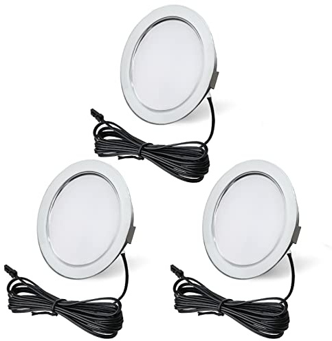 URing 3er Set LED Einbaustrahler 12V 4000K Neutralweiß 3,5W, einbaustrahler flach 300LM Bohrloch 55-58mm und 15mm Flache, Dimmbar Möbeleinbauleuchte Einbauspots LED Spot 12v mit 2M Kabel, Chrom