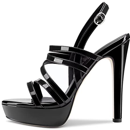 Castamere Donna Ragazza Spillo Alto High Tacco Heel Piattaforma Romani Sandali Cinturino alla Caviglia Slingback Fibbia 13 CM Heels Nero 41 EU