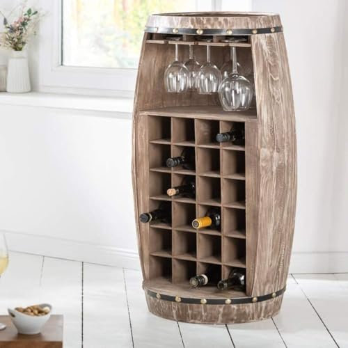 LEBENSwohnART Bartisch Flaschenregal Botella 97cm Natur Weinfass Pienienholz Holzfass Regal