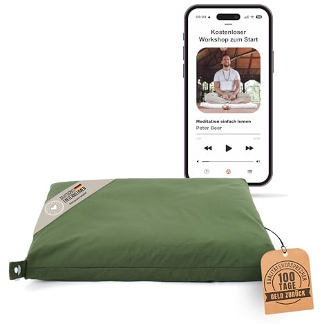 Inner Peace Zabuton Meditationsmatte | 100% Bio Baumwolle | Nachhaltig & Ergonomisch | Waschbarer Bezug | Unterlage für Meditationskissen | Zen Matte für Yoga & Meditation |Oeko-TEX Standard 100 | Extra dicke Füllung, Kissen-Unterlage für Yoga & Meditation, waschbarer Bezug, Kapokfüllung, nachhaltig
