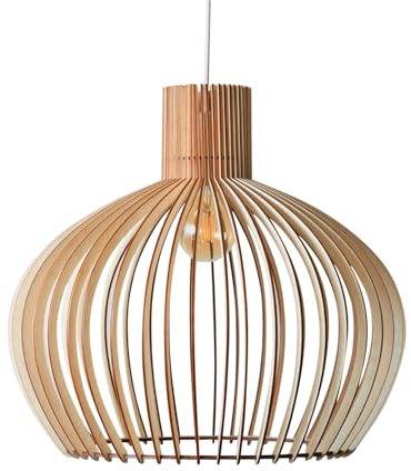 Nordestic Pendelleuchte Holz “Baidur”, skandinavische Hängelampe Esstisch + Wohnzimmer, Boho Hängeleuchte höhenverstellbar + dimmbar mit E27 Fassung (Höhe x Durchmesser 30 cm x 35 cm)