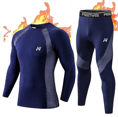 MeetHoo Intimo Termico Uomo Biancheria Intima Termica Set Antivento Funzionale Base Layer Traspirante Maglia Termica & Pantaloni per Invernali Sportiva Sci Corsa