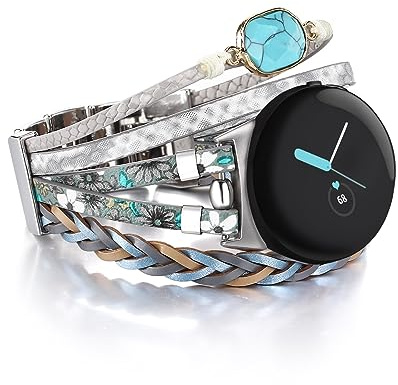 Wingoden Lederarmbänder, kompatibel mit Google Pixel Watch 4 3, 41 mm/Pixel Watch 2 Band/Pixel-Uhrenarmband für Damen und Herren, Boho-Uhrenarmbänder, echtes Leder, Uhrenarmband für Google Watch