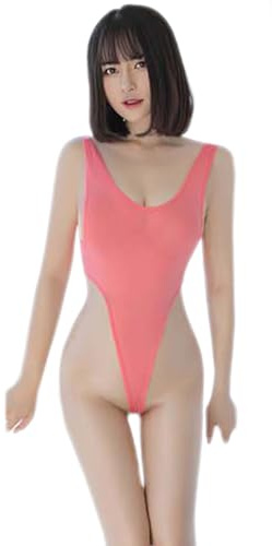 SINMIUANIME Dam mikrobikini hög gaffel snäv rem bodysuit grimma string one-piece teddy trikåer sexig cosplay underkläder, Röd (watermelon röd), one size