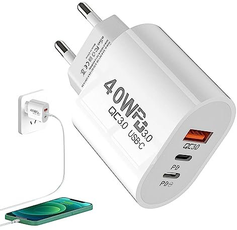 tongfeng Chargeur Bloc Prise Double PD QC3.0 Triple Port Chargeur Rapide Portable Prise Type C Adaptateur Secteur pour Ordinateur Portable/Smartphone/Ordinateur/Lecteur Électrique