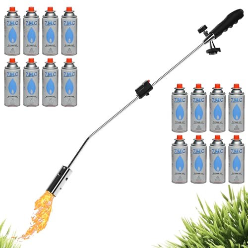 ZMC Diserbante 2,5 kW + 16 cartucce di gas da 227 g, bruciatore per erbacce con accensione piezoelettrica, dispositivo di fiamma regolabile fino a 1400 °C, per giardino e marciapiede senza erbacce