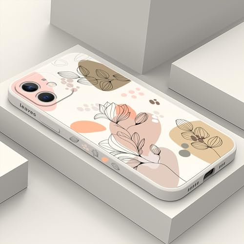 LEECG für iPhone 12 Hülle Blumenmuster Design Anti Kratzer Weiches Silikon Handyhülle iPhone 12 6,1 Zoll-Morandi Weiß