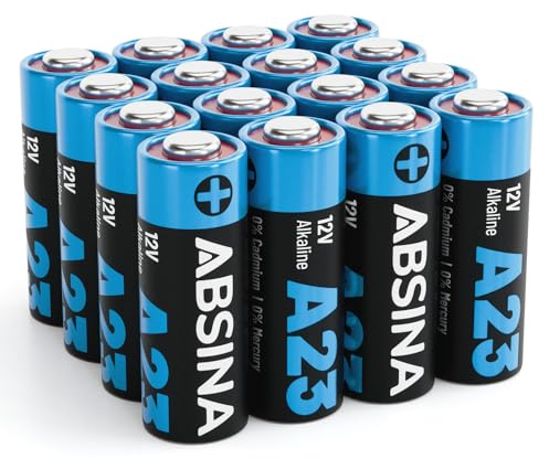 ABSINA Batterie A23 L1028 12V Alkaline - auslaufsicher & langlebig | 16er Pack 23A 12V Batterie für Garagentoröffner und vieles mehr - A23S Batterien - L1028 V23GA Battery