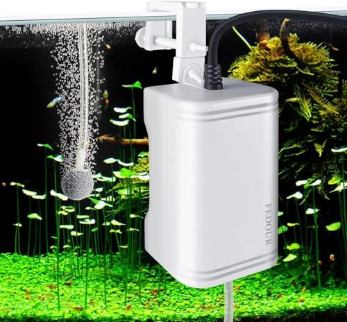 FEDOUR Mini Bomba Aire Acuario, 72LPH Bomba de Oxígeno para Pecera Colgante, Ultra-Silencioso Bomba de Aire para Acuario, Oxigenador para Acuarios de 1-75L