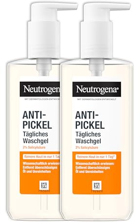 Neutrogena Anti-Pickel Gesichtsreinigung, Tägliches Waschgel mit Salicylsäure für unreine Haut, ölfrei, 200ml (Packung mit 2)