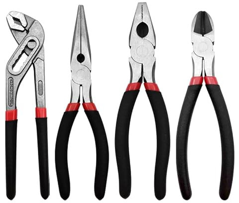 4 Pack 8 Multi Tool Pliers Set,Cr-V Combination Pliers,Including Groove Joint Plier,Diagonal Cutting Plier,Needle Nose Plier,Linesman Plier for Basic Repair