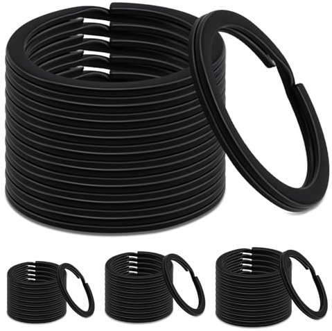 Black Flat Key Rings, 60 Pieces Metal Round Split Rings 20/25/30/35mm Flat Black Split Rings Metal Keychain Hoops Steel Key Chain for Organizing House Car Office