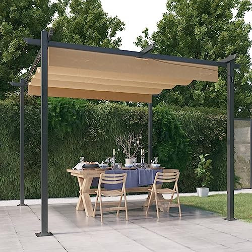 Iiaky Pergola da Giardino con Tetto Retrattile 3x3 m Tortora,Pergolato in Legno impregnato,per la Protezione dal Sole e Arredamento Esterni