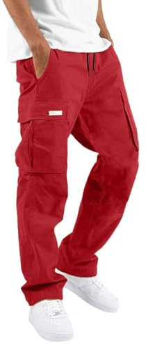 SRZYMJ Chino Hose Herren Chino Hose Herren Stretch Regenhose Herren Fahrrad Leinenhose Herren Sommer Sommerhosen Radlerhose Herren Gepolstert Lang Rot Wandernhose Sommer 3 4 XXL
