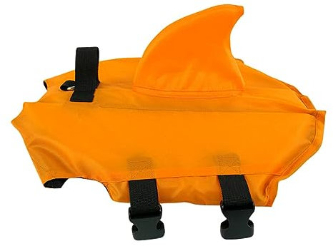 COLLBATH Costume da Bagno per Cani Gilet di Galleggiamento Pinna a Forma di Squalo in Nylon Arancione Sicurezza e Aiuta Nuoto per Puppy e Dog in Atmosfera Estiva