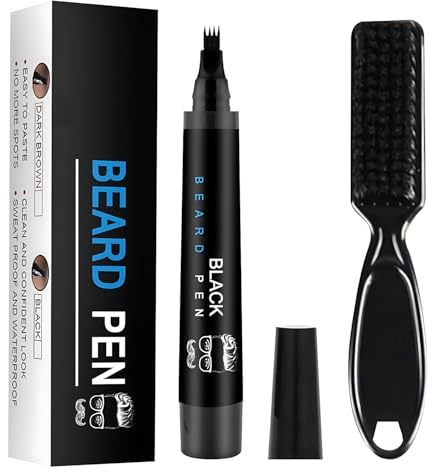 PEAKTREND Beard Pen Filler for Men Grooming Beard Pencil with Brush, Waterproof Sweatproof & Long Lasting, Natural Finish, Moustache & Eyebrows - Micro-Fork Tip, Gifts for Men (Black)