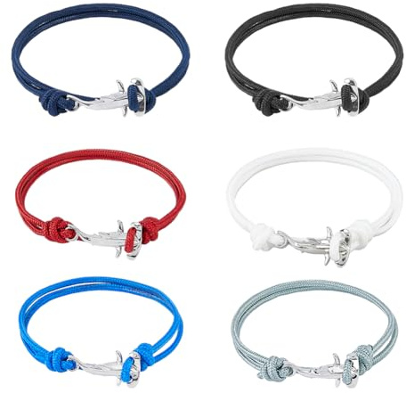 SUPERFINDINGS 6 pulseras de doble cuerda con tiburones martillo, cuerda náutica minimalista para los amantes del océano, poliéster ajustable para hombres y mujeres