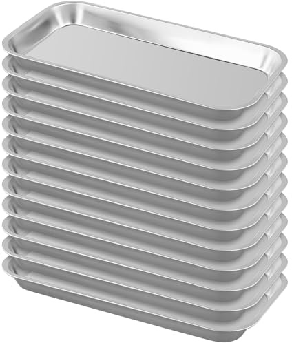 FUNSUEI Lot de 12 plateaux médicaux rectangulaires en acier inoxydable pour instruments de laboratoire 22,5 x 12 x 2 cm