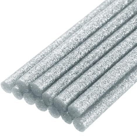 QUARKZMAN 12 Stück Heißklebestifte 7mm x 200mm Heißklebesticks Bunt Heißklebepistole Sticks Heißkleber Klebestifte Klebstoff für DIY Kunsthandwerk AbdichtungGlitzer Silber