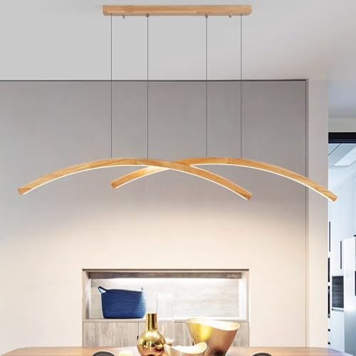 Esszimmerlampe LED Pendelleuchte Esstisch Holz Hängelampe Dimmbar Mit Fernsteuerung Hängeleuchte Wohnzimmer Modern Einfach Pendellampe Höhenverstellbar Büro Kronleuchter Schlafzimmer Beleuchtung