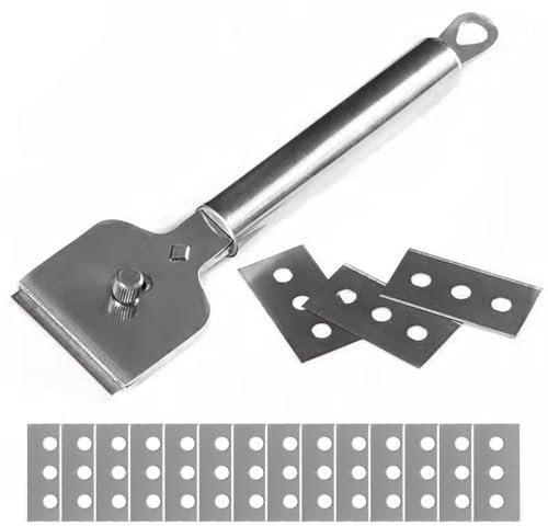 Raclette en métal avec 14 lames de remplacement - raclette en verre raclette en céramique pour le nettoyage des fours, des plaques à induction, des rollers - poignée ergonomique - double tranchant