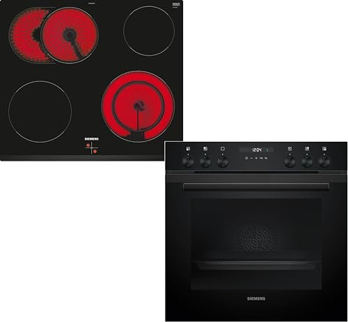 Siemens EQ522KAAB - Kit de cuisinière encastrable - Composé de cuisinière HE217GBB3-60 x 60 cm - Fabriqué en Allemagne - Air chaud 3D, hydrolyse, tiroir à clip et plaque de cuisson électrique