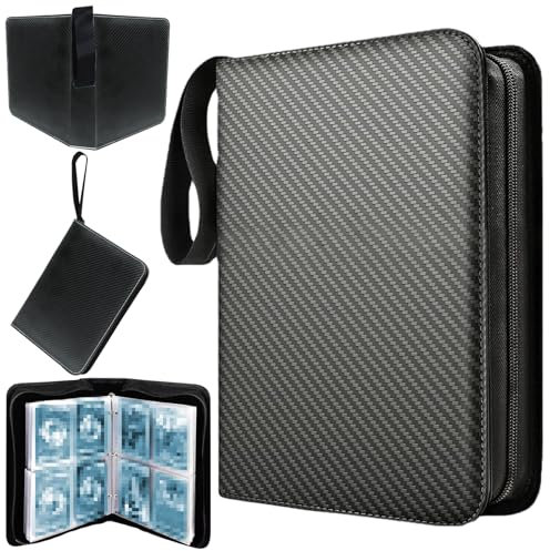 Raccoglitore Carte Raccoglitore Album Carte Album Carte Calcio 50 Pagine Porta Carte 400 Cartes Album per giochi di carte collezionabili con Cerniera Portacarte per Il Calcio con 3 anelli (Nero)