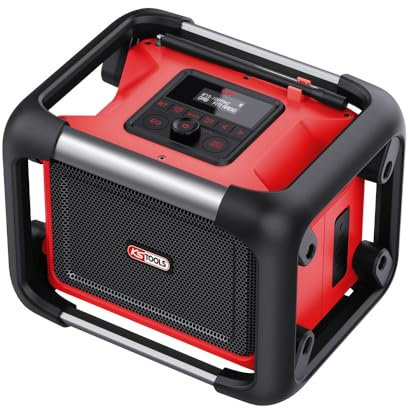 KS TOOLS - 100172F - Enceinte bluetooth puissante - radio de chantier - alimentation secteur ou avec batterie lithium-ion